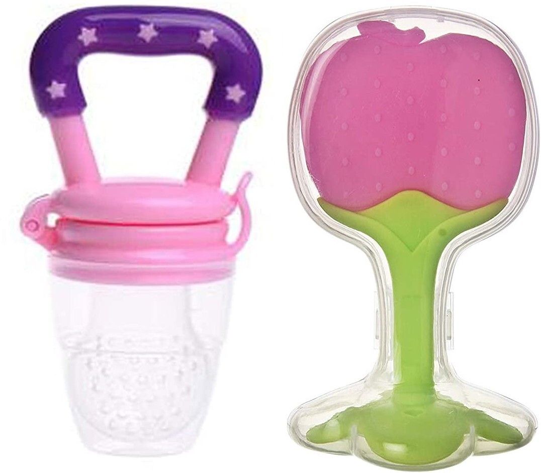 Nibbler Soother for Babies Fruit Feeder Kids Nipple Pacifier for Fruit Vegetable and Fruit Shape Silicone Teether (Set of 2) Teether and Feeder-image-18