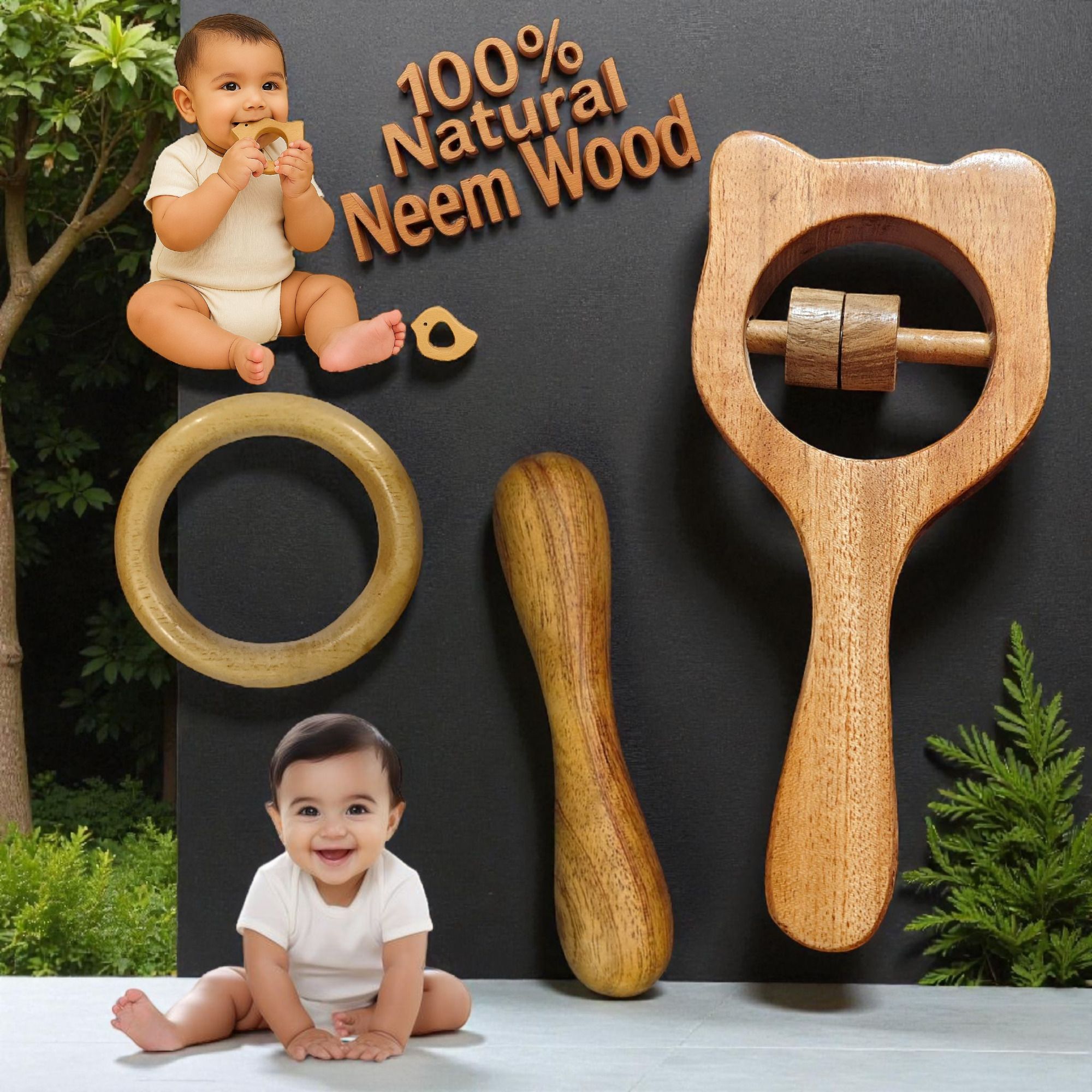 Neem Wood Teethers for Baby Set of 3 | for 3 Months Baby Teether-image-15