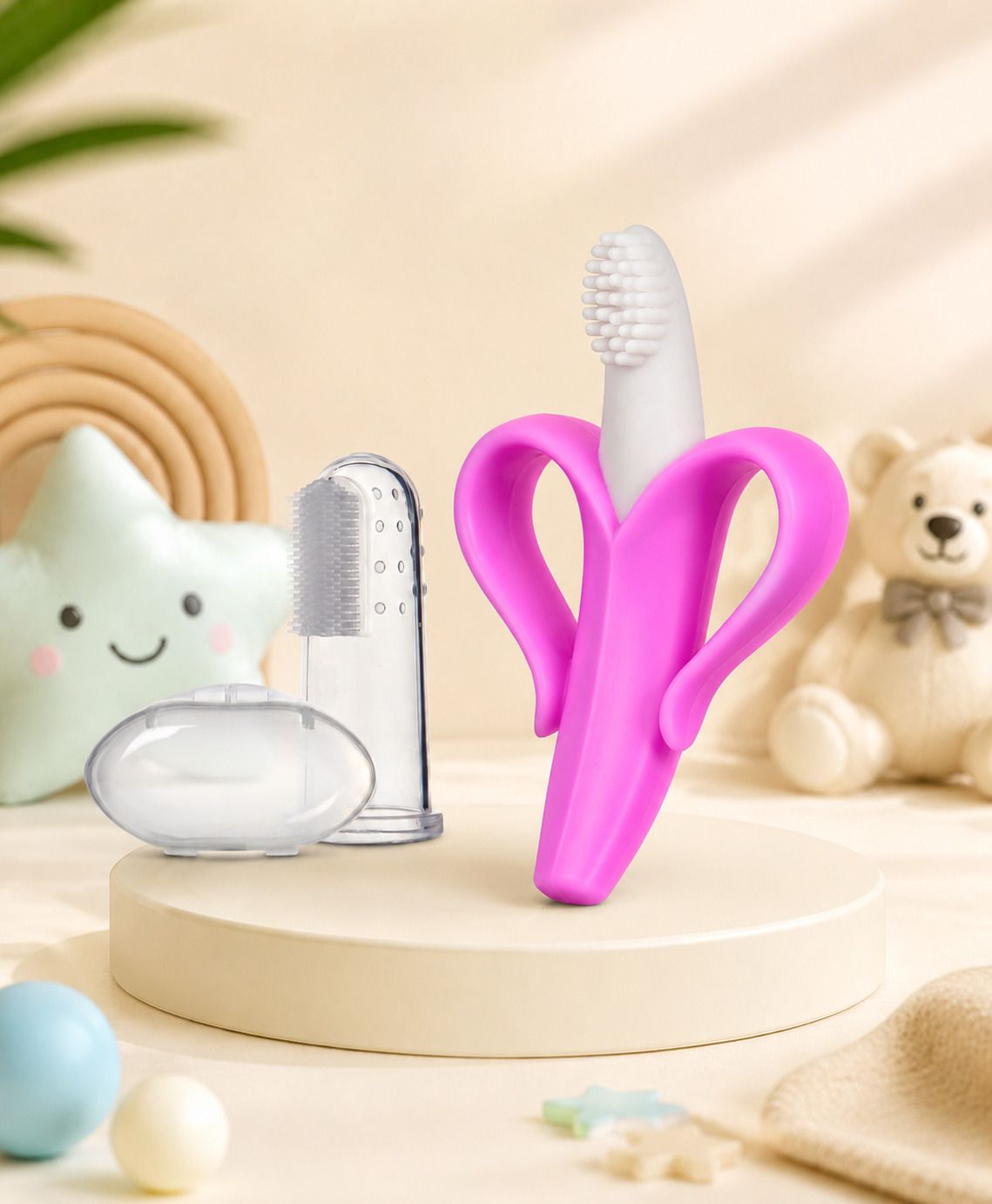 Baby Banana Teether with Silicone Finger brush BPA Free Teether-image-48