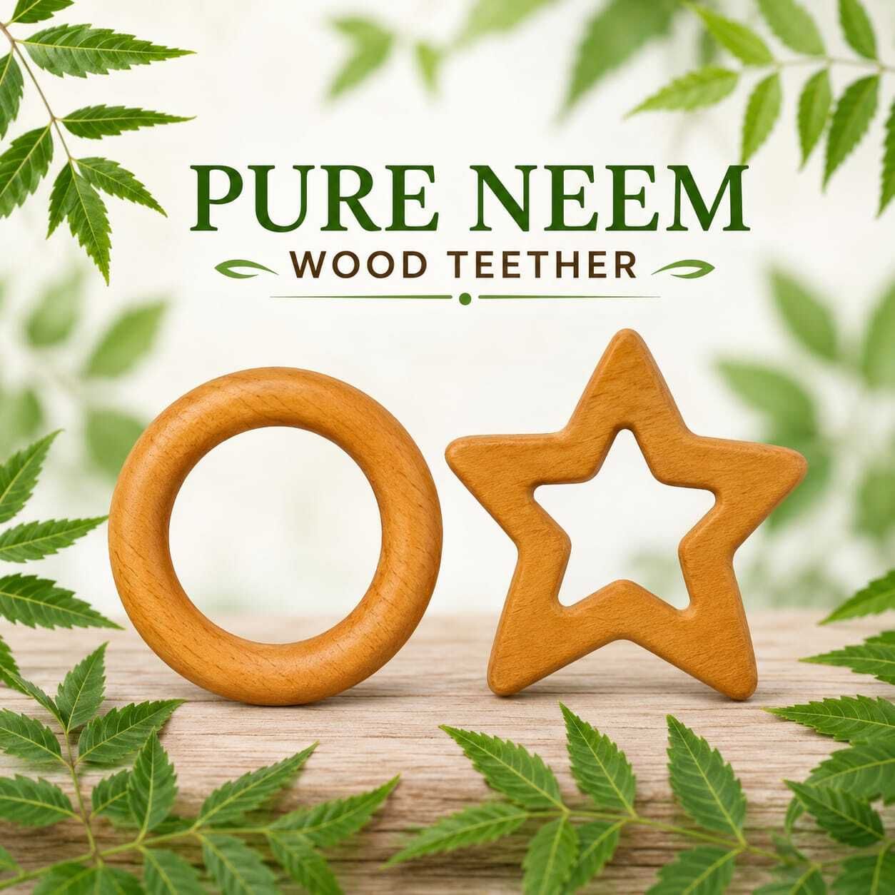 Handcrafted Neem Wood Baby Teether Durable Natural Chew Toy Rattle-image-42