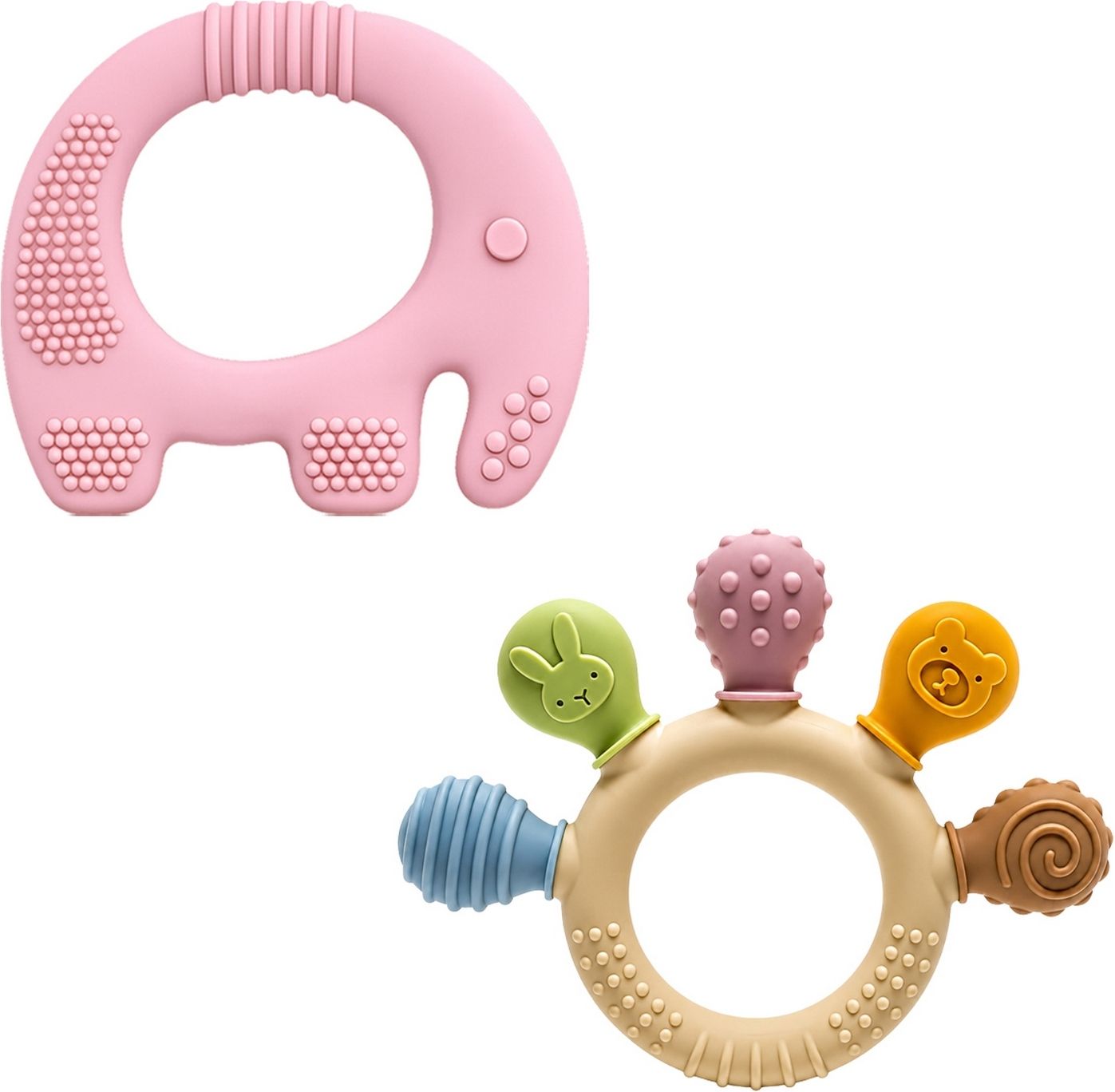 oridor Set Of 2 Food Grade Silicone Baby Elephant Teether with Sensory Ring Teether Teether-picture-48