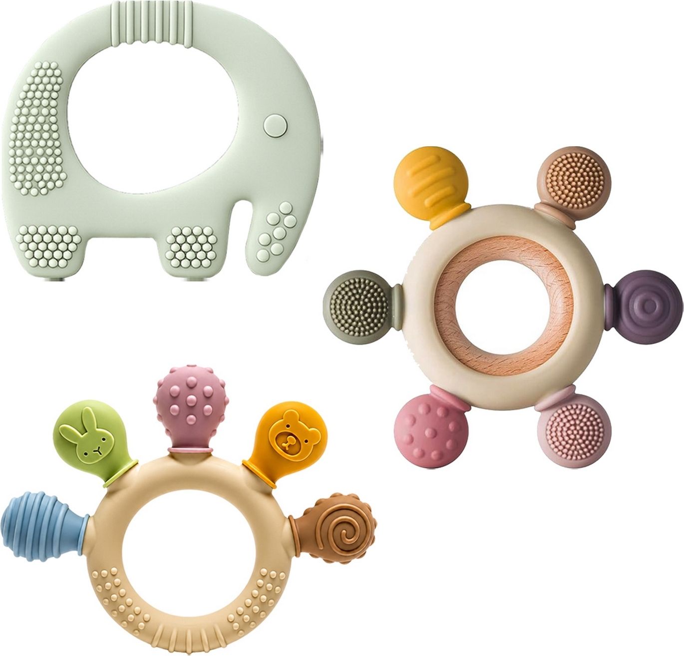 Premium Baby Silicone Elephant Ring and Wooden Teether Combo Pack of 3 Toy-ME Teether-image-30