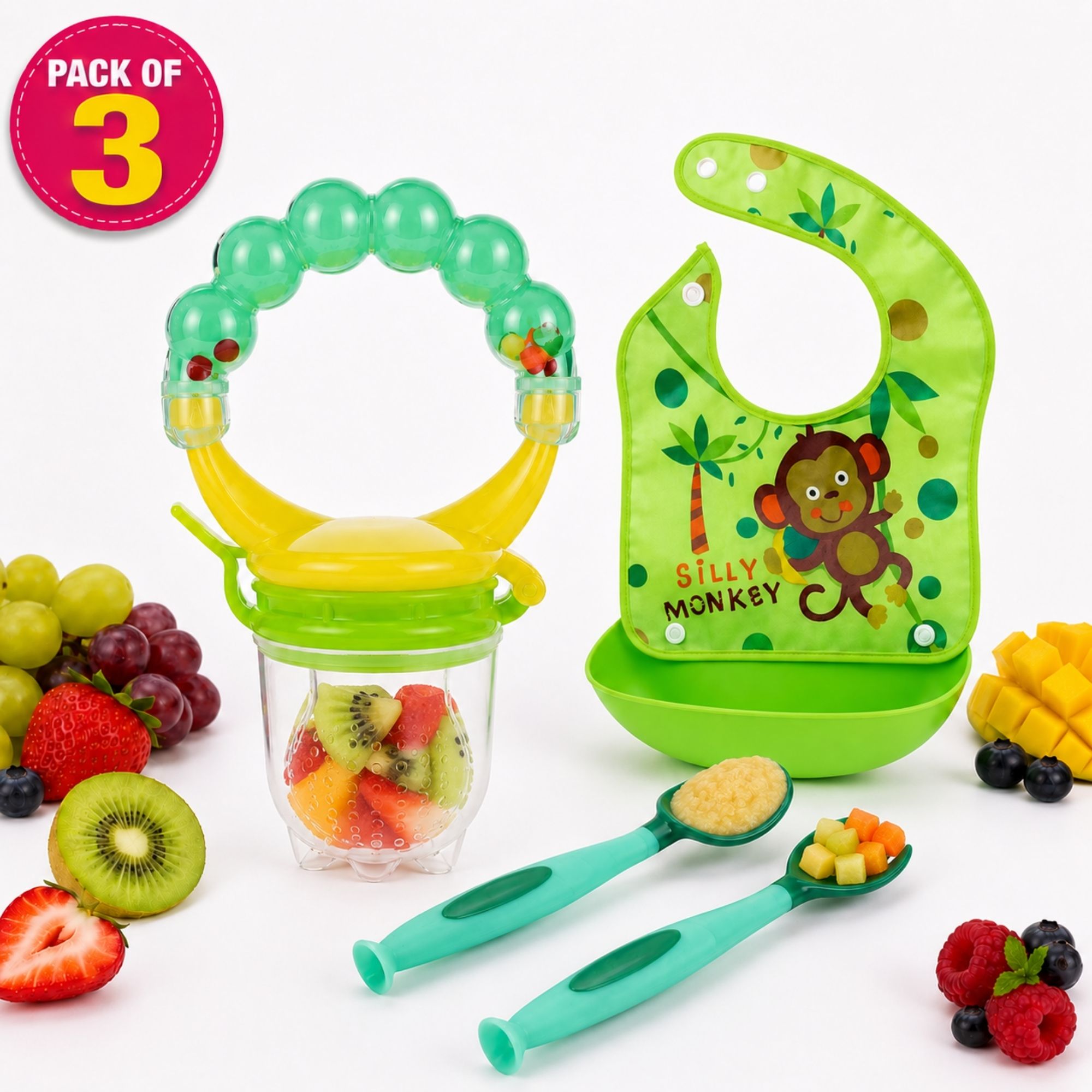 bembika Baby Fruits & Food Feeder Nibbler with Spoon, Fork & Bib Self Feeding Pacifier Feeder-picture-35