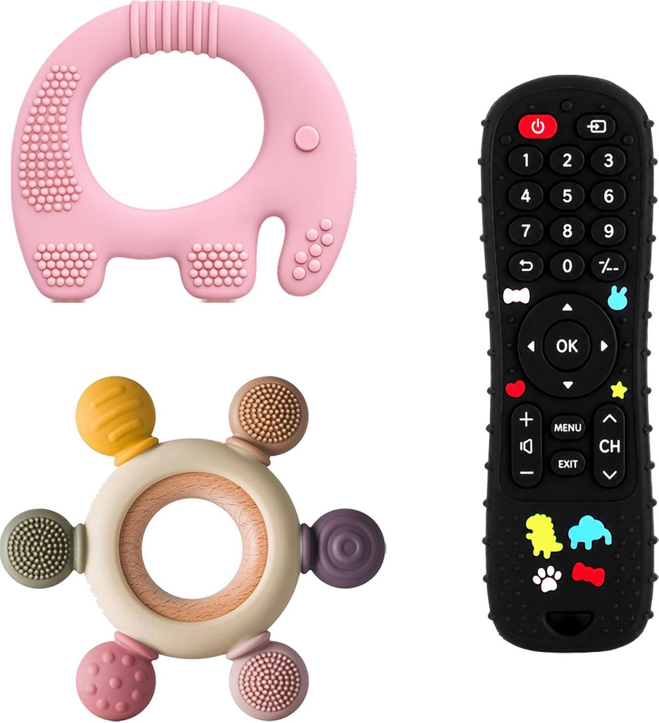 oridor 3 Pcs Baby Gum Teether Set Elephant Ring Remote Shape Chew Toy Combo Pack-VN2 Teether-picture-36