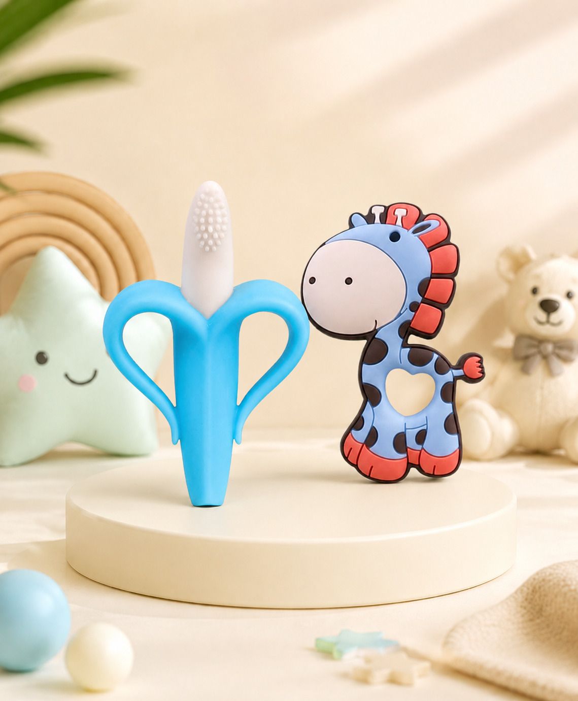 Baby Banana Teether with Soft Silicone Giraffe shape Molar Teething Toy Teether-image-33