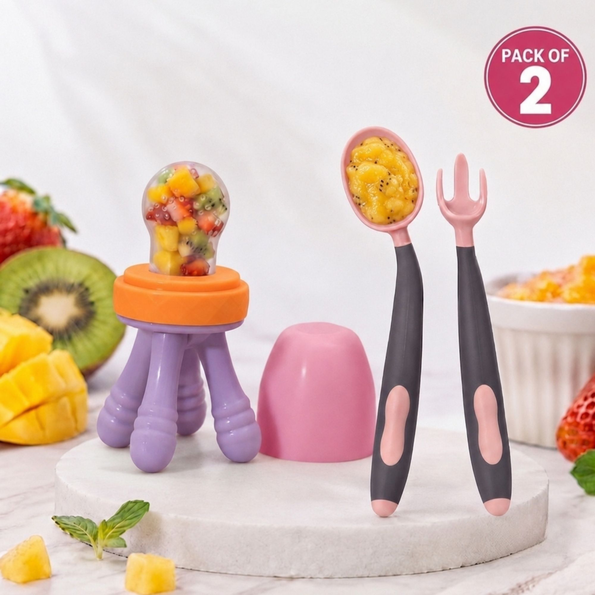 bembika Baby Fruits & Food Feeder with Spoon & Fork Set Self Feeding Nibbler for Infants Feeder-picture-33