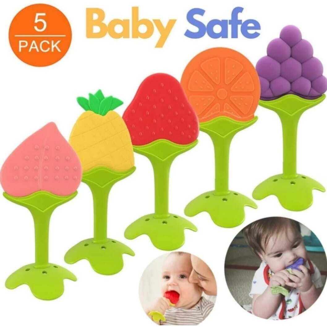Fruit Shape Silicone Teether Soother& Massage Gums 5 Pieces (Multicolor) Teether-image-5