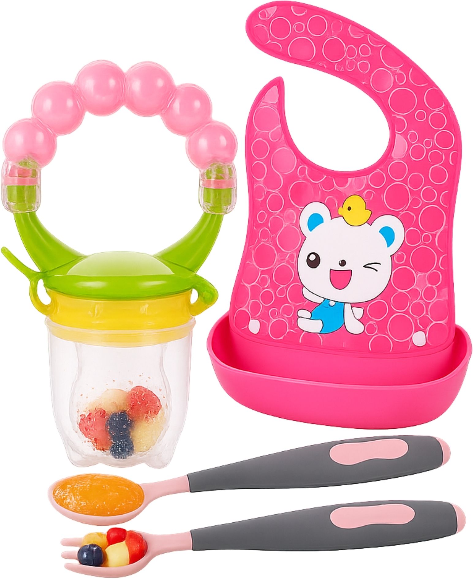 bembika Baby Fruits & Food Feeder Nibbler with Spoon, Fork & Bib Self Feeding Pacifier Feeder-picture-21