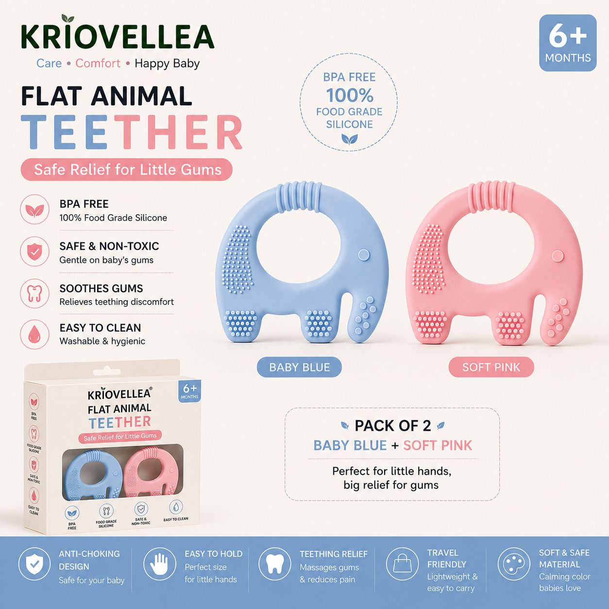 kriovellea Silicone Baby Teether BPA Free Soft Chew Toy for Teething Babies Teether-picture-17