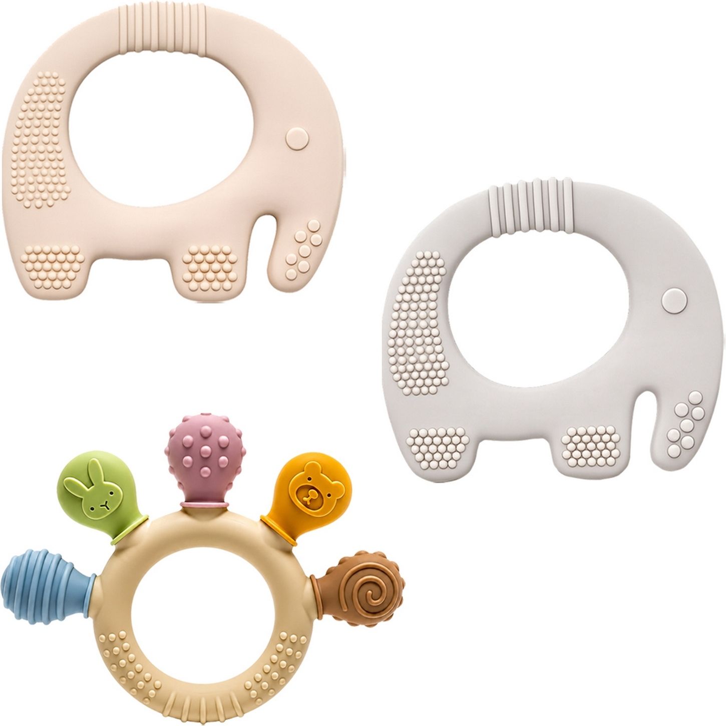 oridor Infant Baby Teether 3 Pcs Elephant Cream Green Ring Gum Massager Toy Combo-VN Teether-picture-40