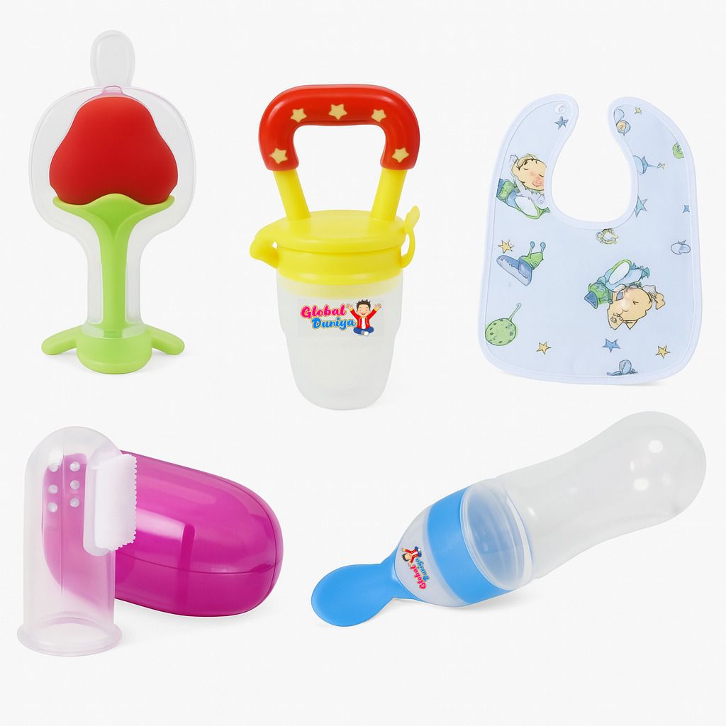 global duniya BABY FRUIT FEEDER All-in-One Baby Feeding Kit Safe Feeder Soft Brush Spoon Bib Teether and Feeder-picture-24