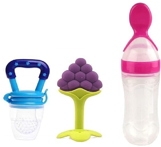 vadhavan 3 in1 Combo Set-Feeding Milk Bottle with Spoon, & Teether & Food Nibbler Teether and Feeder image 1