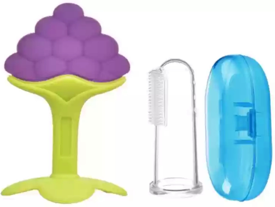 dhochak Baby Fruit Teether & Baby Finger Brush Multicolor- Combo Pack Teether and Feeder Soother image 1