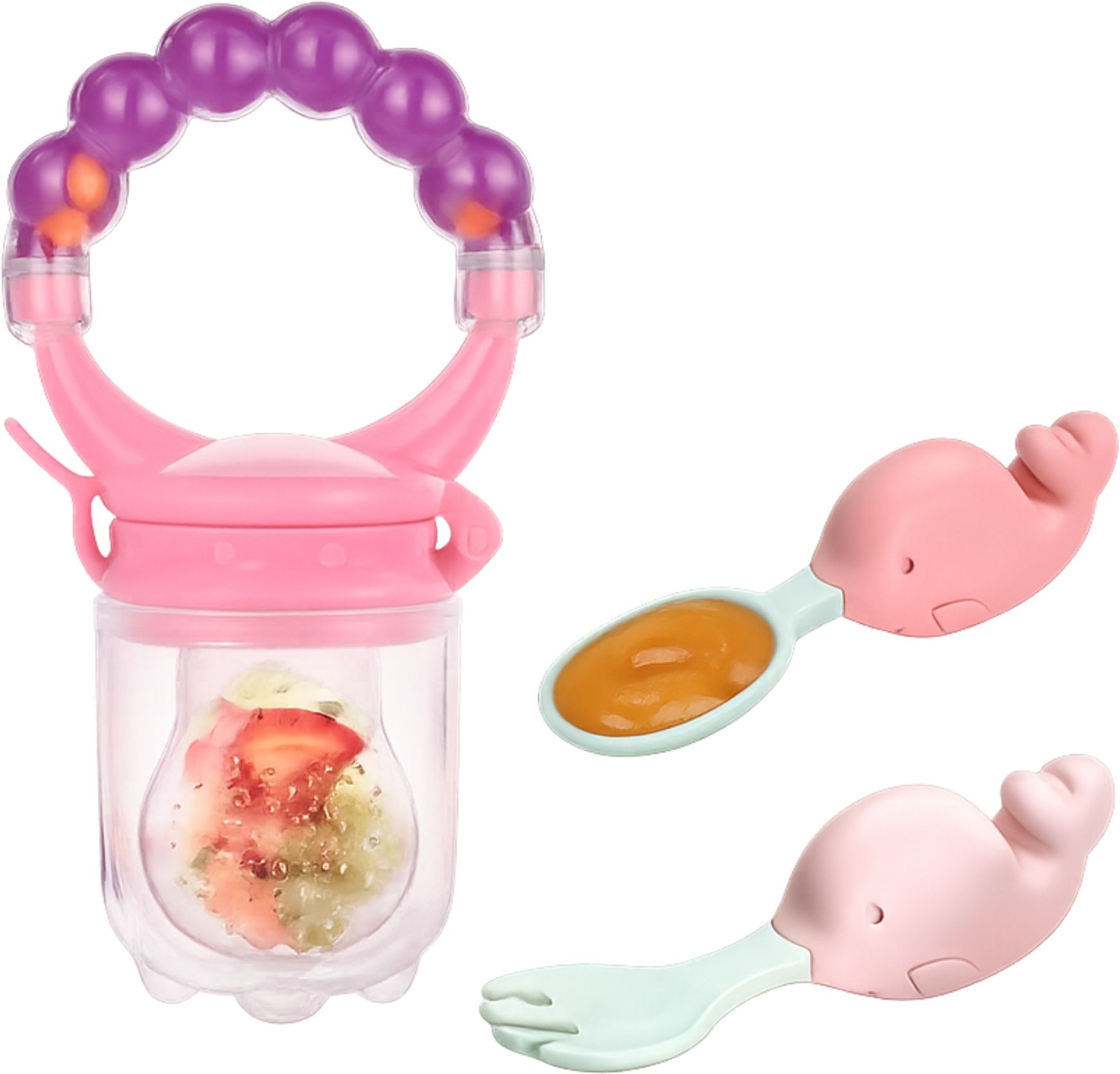 Baby Fruits & Food Feeder with Spoon & Fork Set Self Feeding Nibbler for Infants Feeder-image-28