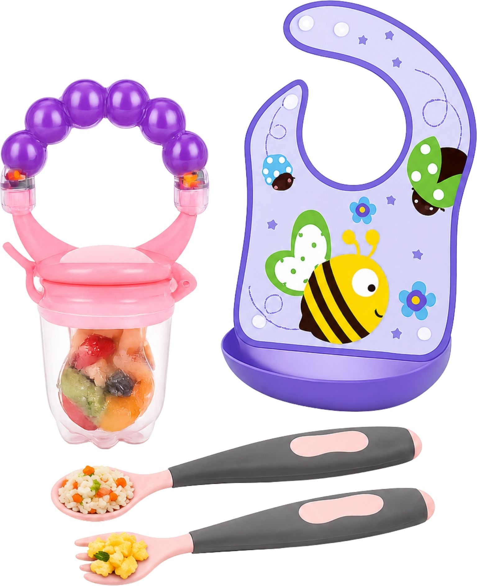 bembika Baby Fruits & Food Feeder Nibbler with Spoon, Fork & Bib Self Feeding Pacifier Feeder-picture-22