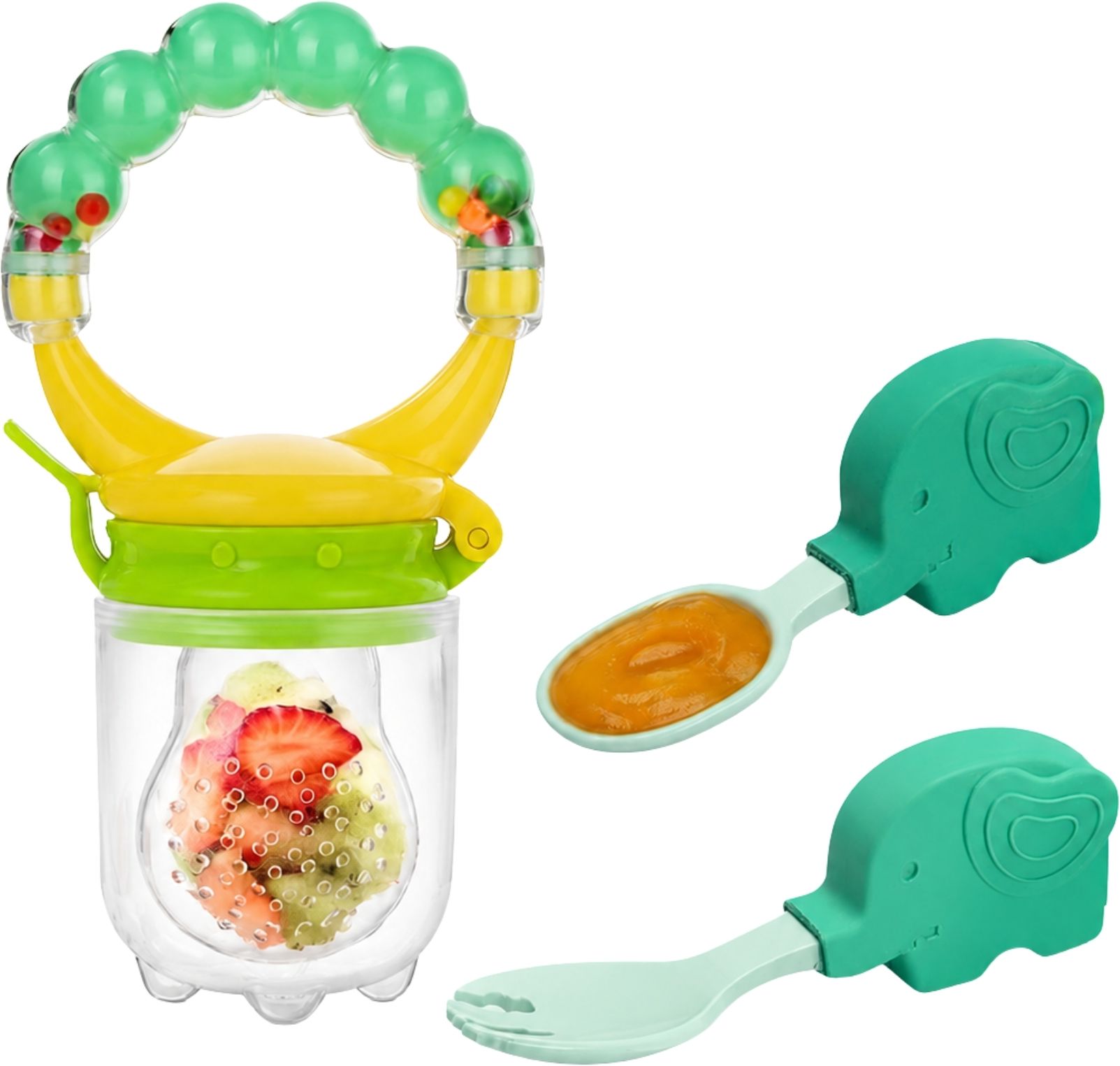 bembika Baby Fruits & Food Feeder with Spoon & Fork Set Self Feeding Nibbler for Infants Feeder-picture-9
