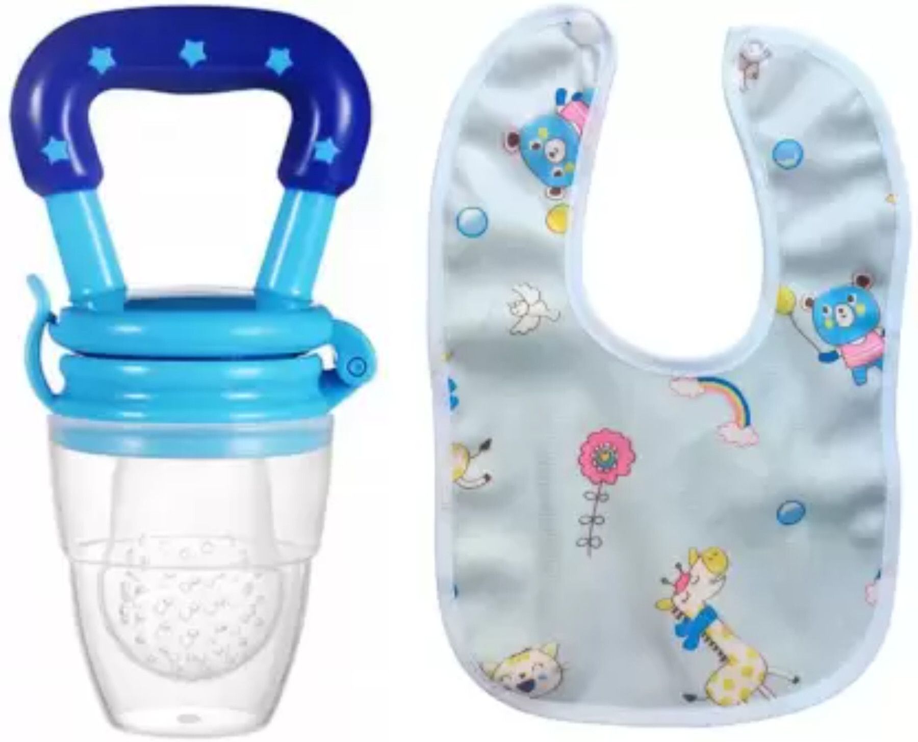 moms angel Baby Silicone Fruit Nibbler (1) BPA Free With WaterProof bib(1) (Multicolor) Feeder-picture-20