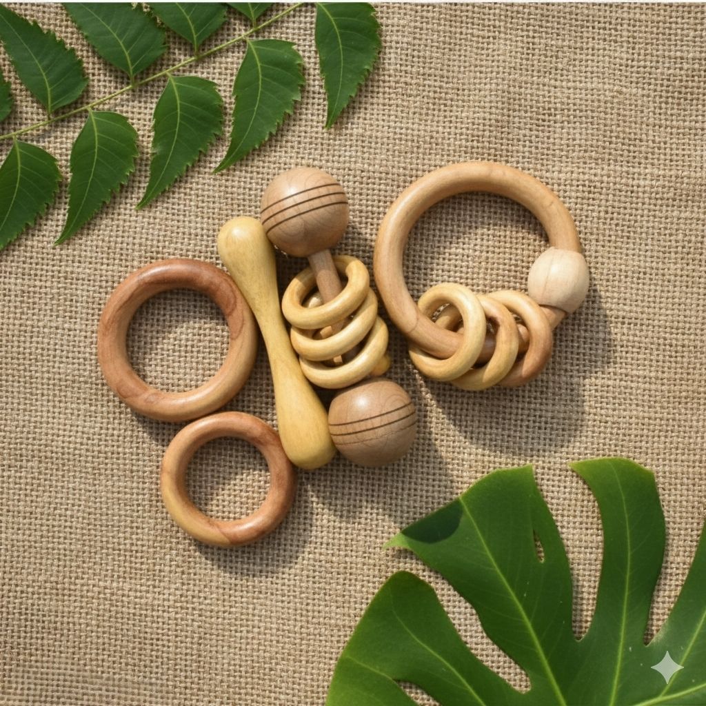 Pure neem wooden teether Rattle for kids Teether