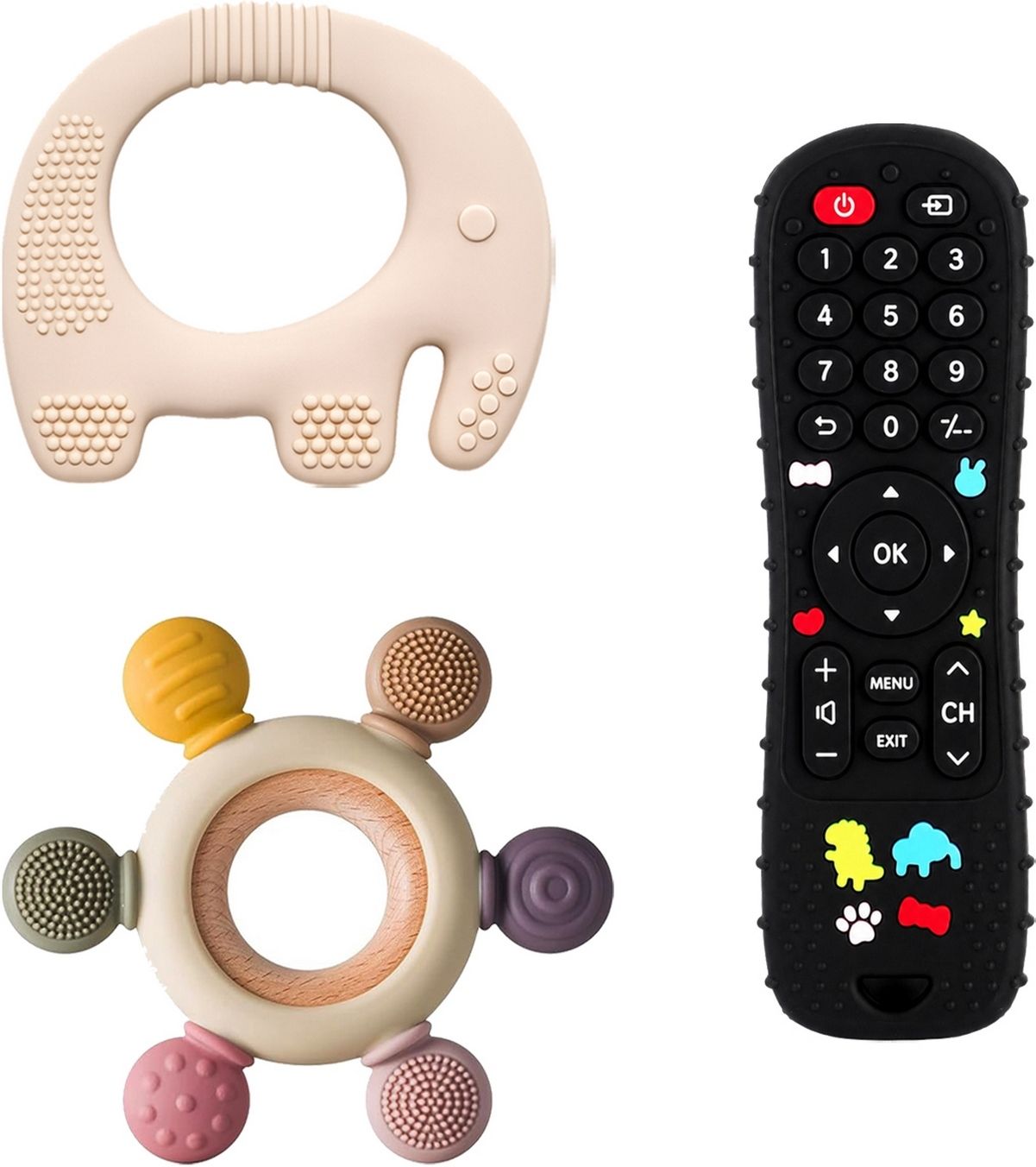 oridor 3 Pcs Baby Teether Combo Elephant Ring Remote Silicone Chew Toy Set Pack Teether-picture-41