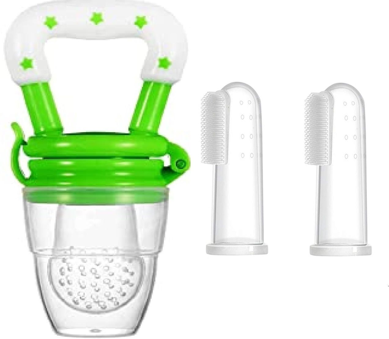 Silicone Baby Finger Brush and Fruit Feeder for babies 2 Finger Brush 1 Fruit) Feeder-image-11