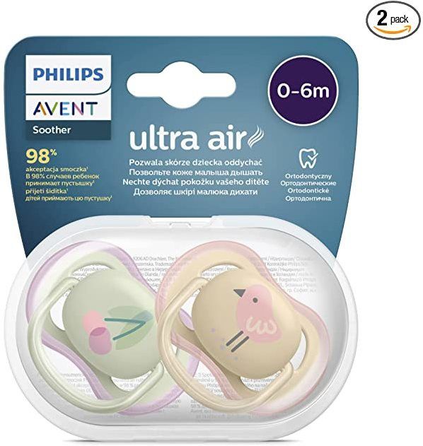 Orthodontic Ultra Air Pacifier|BPA Free|0-6 months| SCF085/17|Pack of 2 Teether/ Soother