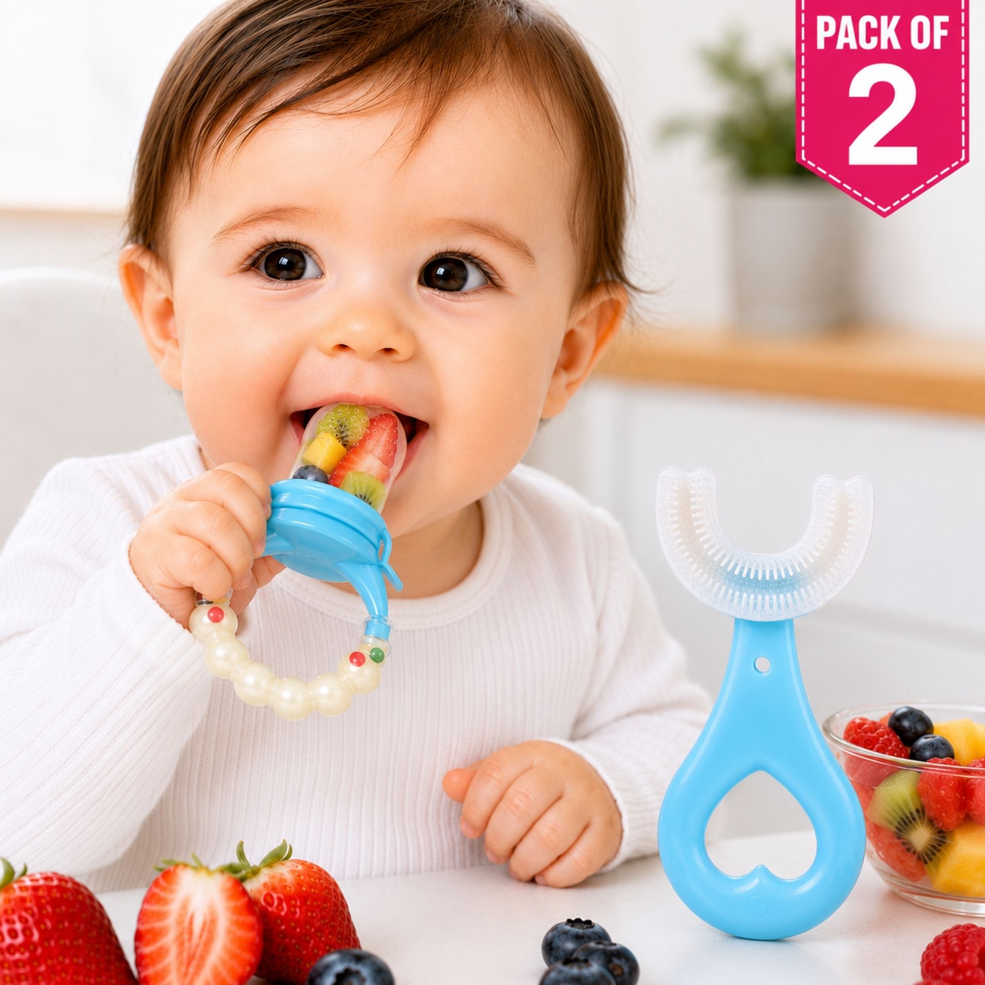 Baby Fruit Feeder with U-Shaped Teether Combo Nibbler Pacifier for Fruits & Food Feeder-image-49