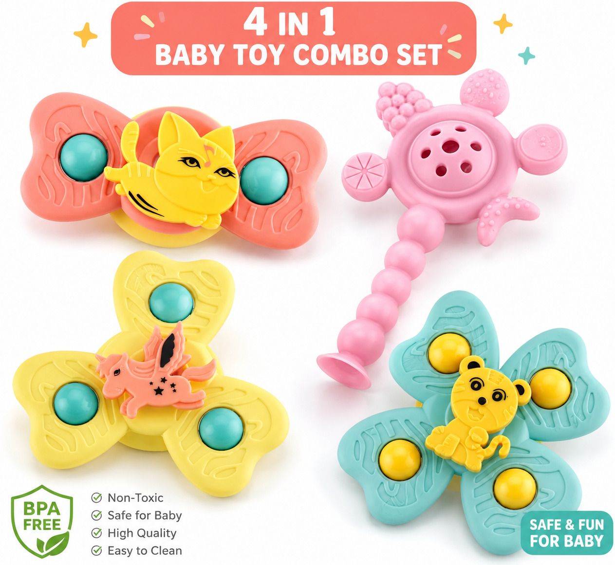 4 in 1 Baby Toy Combo Set BPA Free Teether Toys Teether-image-15