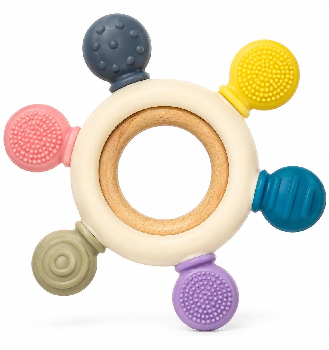veroza mart Silicone & Wooden Baby Teether for 3+ Months, BPA Free Soft Teething Toy Teether Teether and Feeder-picture-15