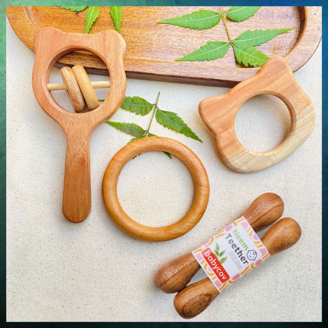 babycov Handcrafted Natural Wooden Baby Teethers – Set of 5 for Newborns & Toddlers Teether-picture-37