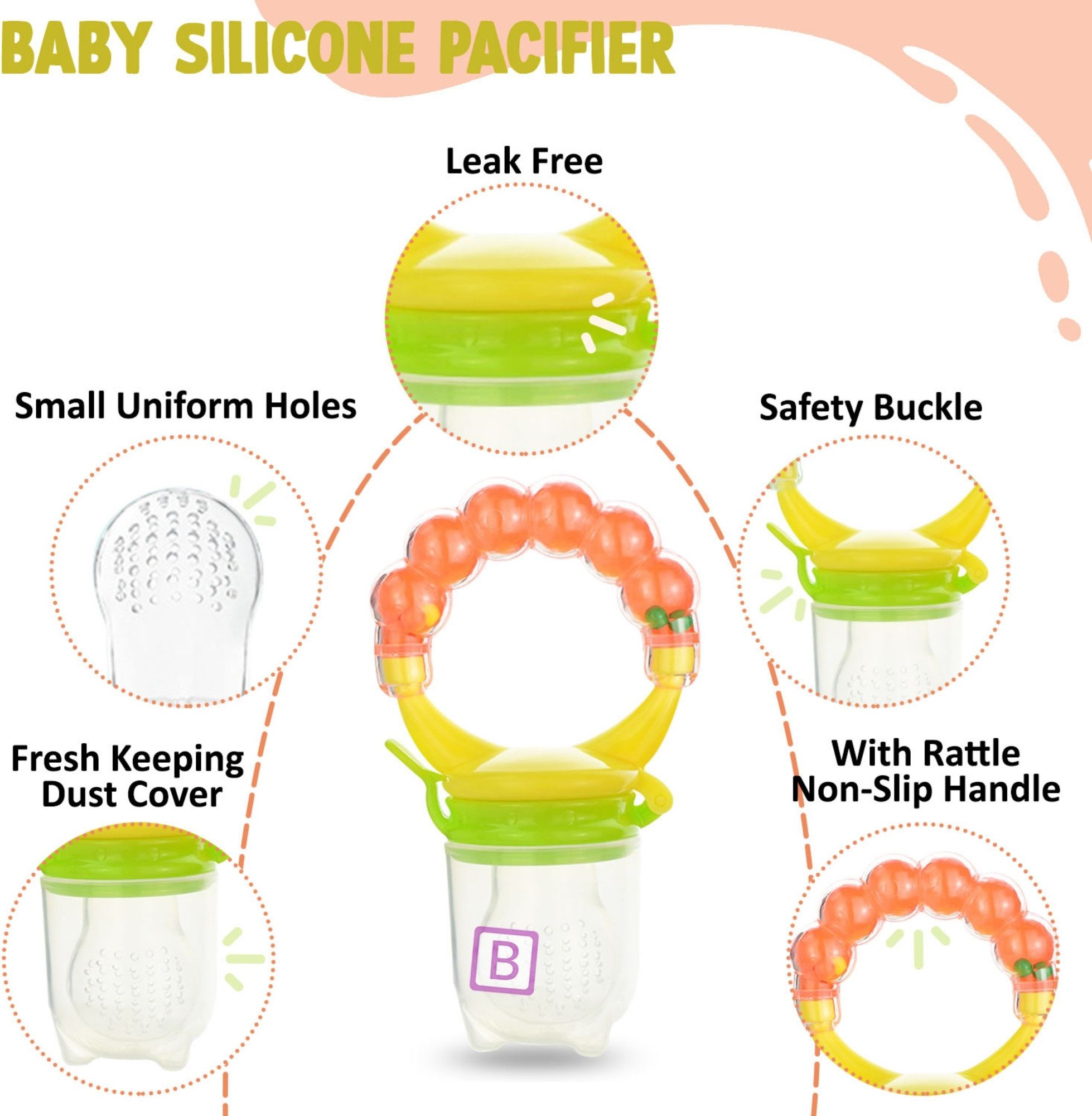 bembika Baby Fruits & Food Feeder Nibbler with Spoon, Fork & Bib Self Feeding Pacifier Feeder-picture-16