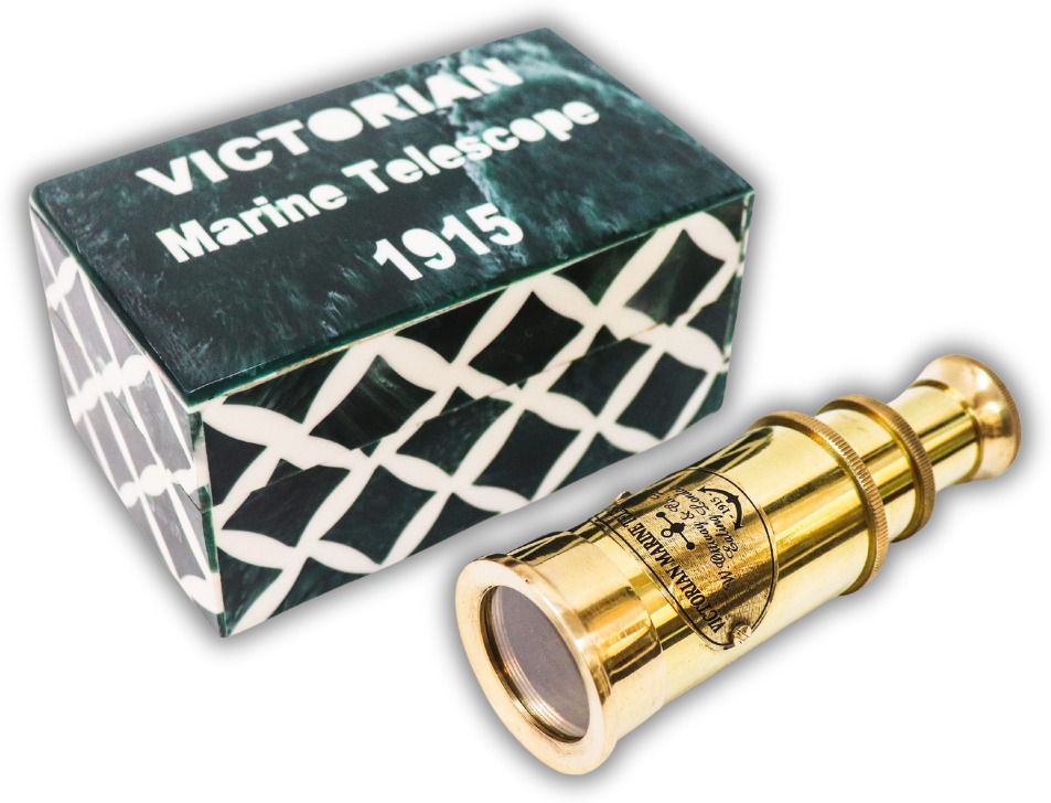 ASIART Brass Pirates Telescope With Beautiful Handmade Green Resin Box Reflecting Telescope