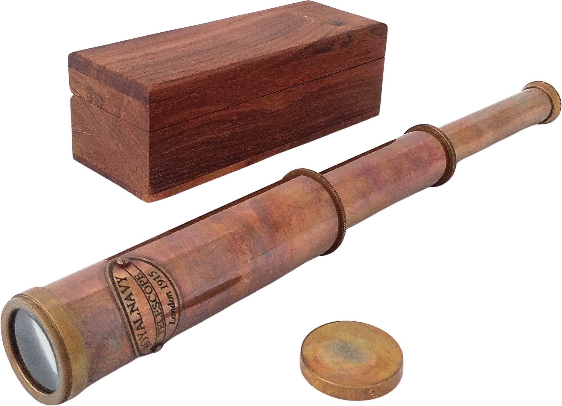 Shoptreed Royal Navy 12 inch Antique Finish Full Brass Telescope with lid in Wood Box Catadioptric Telescope-picture-19