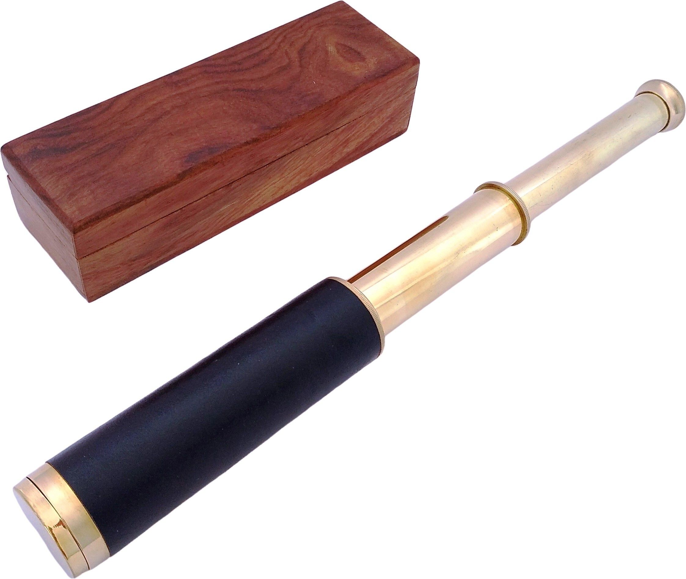 Shoptreed 12" Handheld Vintage Brass Telescope with lid in Wood Box - Pirate Navigation Collectible Catadioptric Telescope-image-19