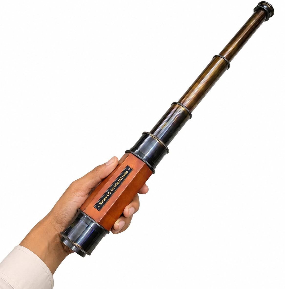 VELORVA 24 Inch Vintage Brass Spyglass Telescope with Leather Wrapped Body Refracting Telescope-image-42