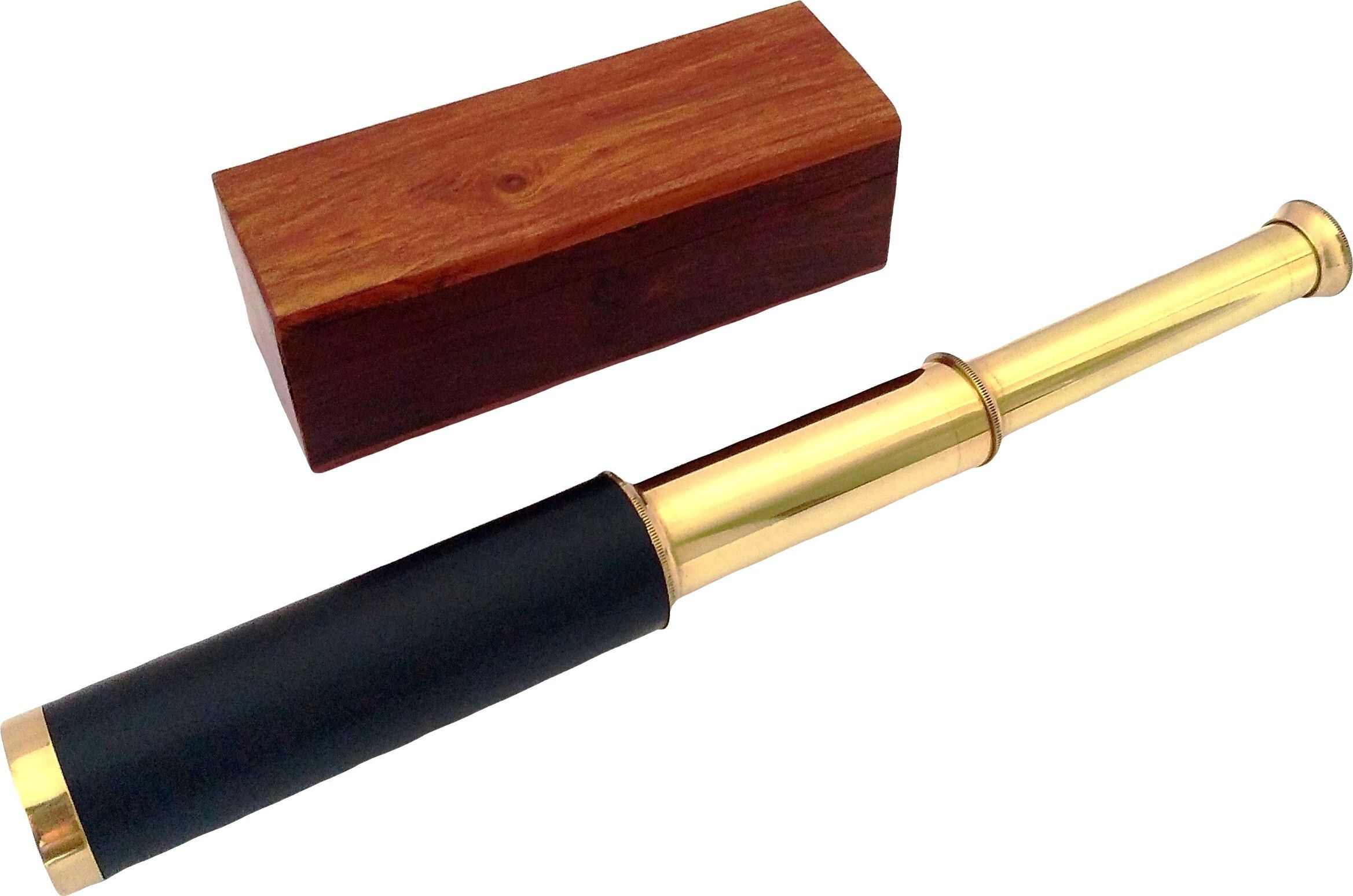 Shoptreed 12" Handheld Vintage Brass Telescope with Wood Box - Pirate Navigation Collectible Refracting Telescope-image-14