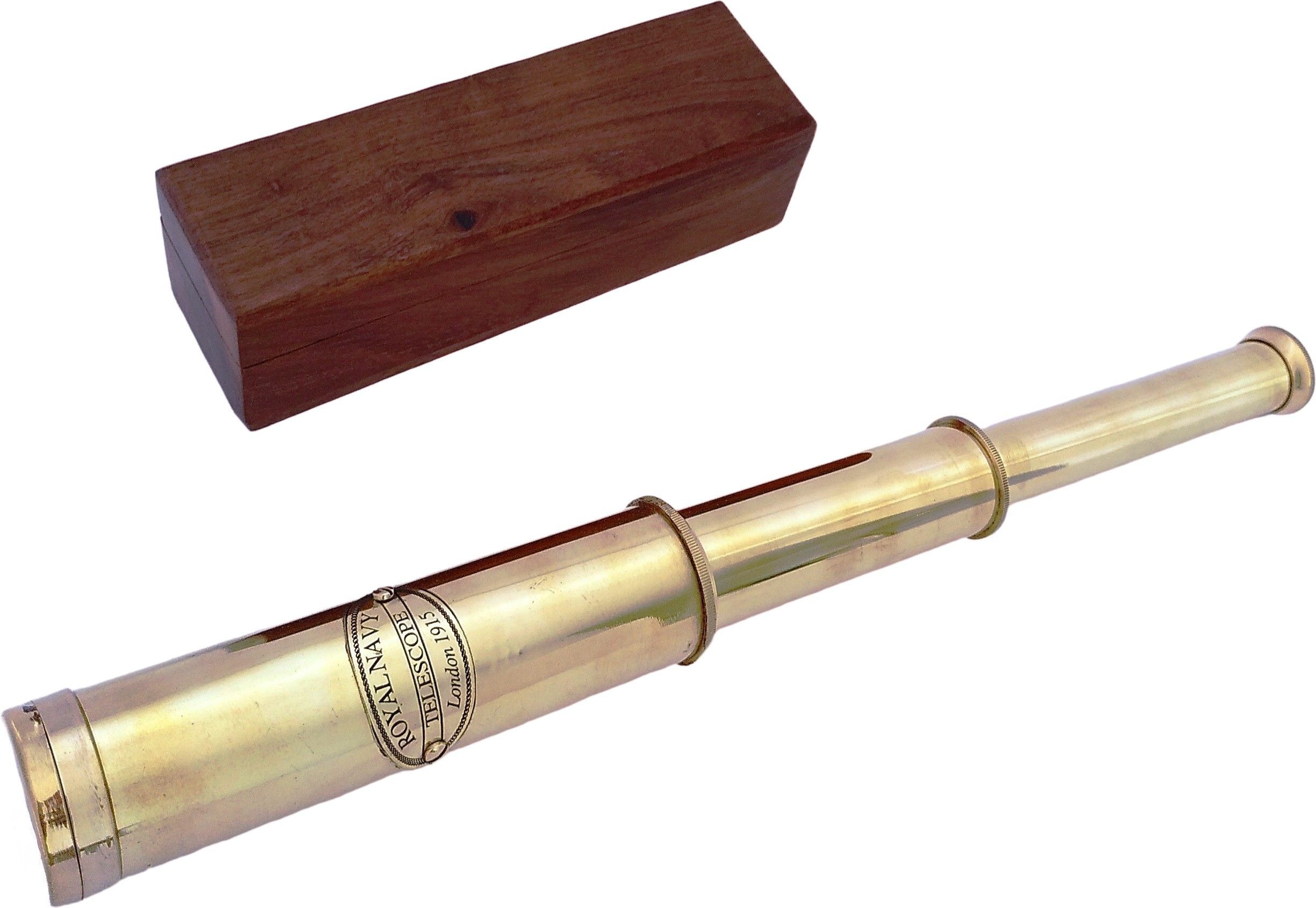 Shoptreed Royal Navy 12 inch Antique Full Brass Telescope with lid in Wood Box Catadioptric Telescope-picture-29