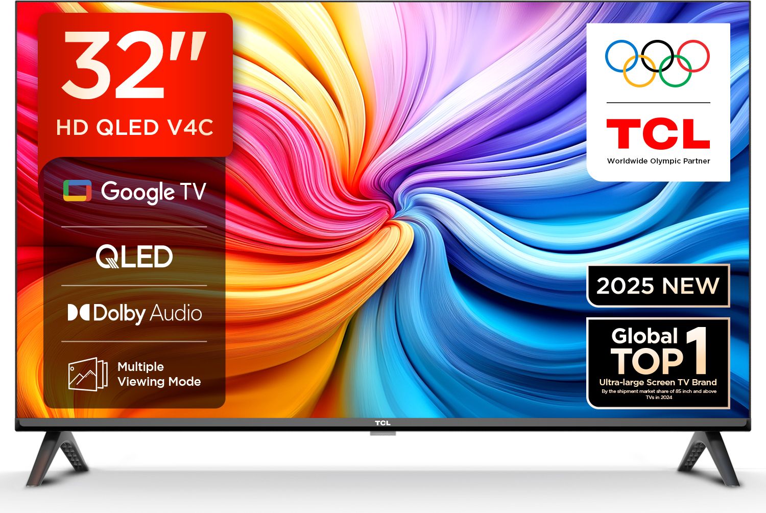 V4C 80.04 cm (32 inch) QLED HD Ready Smart Google TV 2025 Edition 100% Color Volume Plus | 16W Dolby Audio | Google Assitant | Chromecast built-in | Slim Design