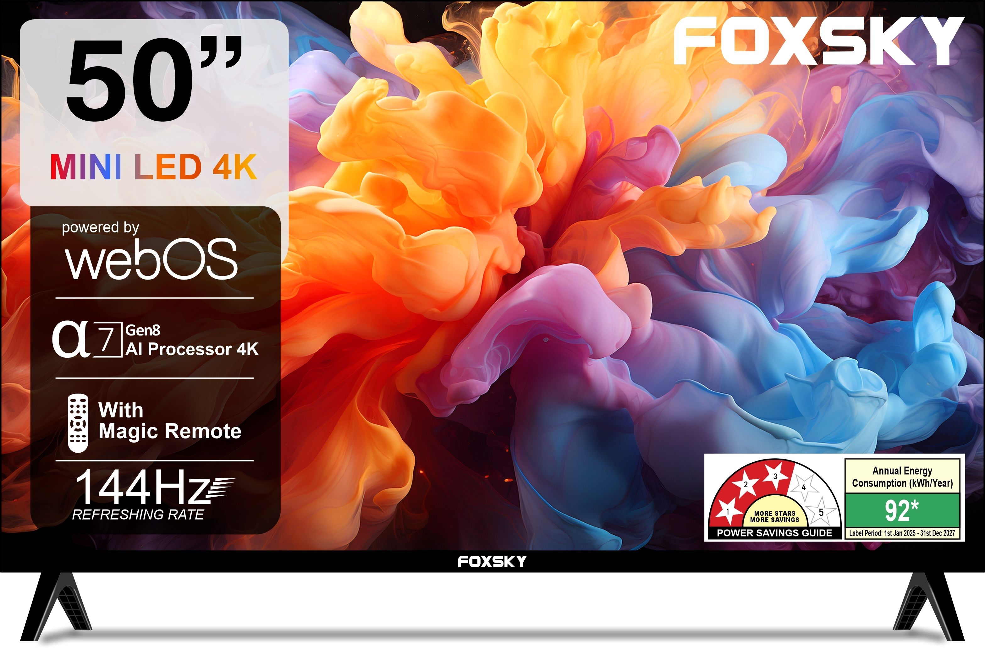 foxsky 127 cm (50 inch) Ultra HD (4K) Mini LED Smart WebOS TV 2025 Edition with 2.1CH Audio System Tuned by 40W BOWERS & WILKINS, Native 144 Refresh Rate, Dolby Vision Atmos-picture-3