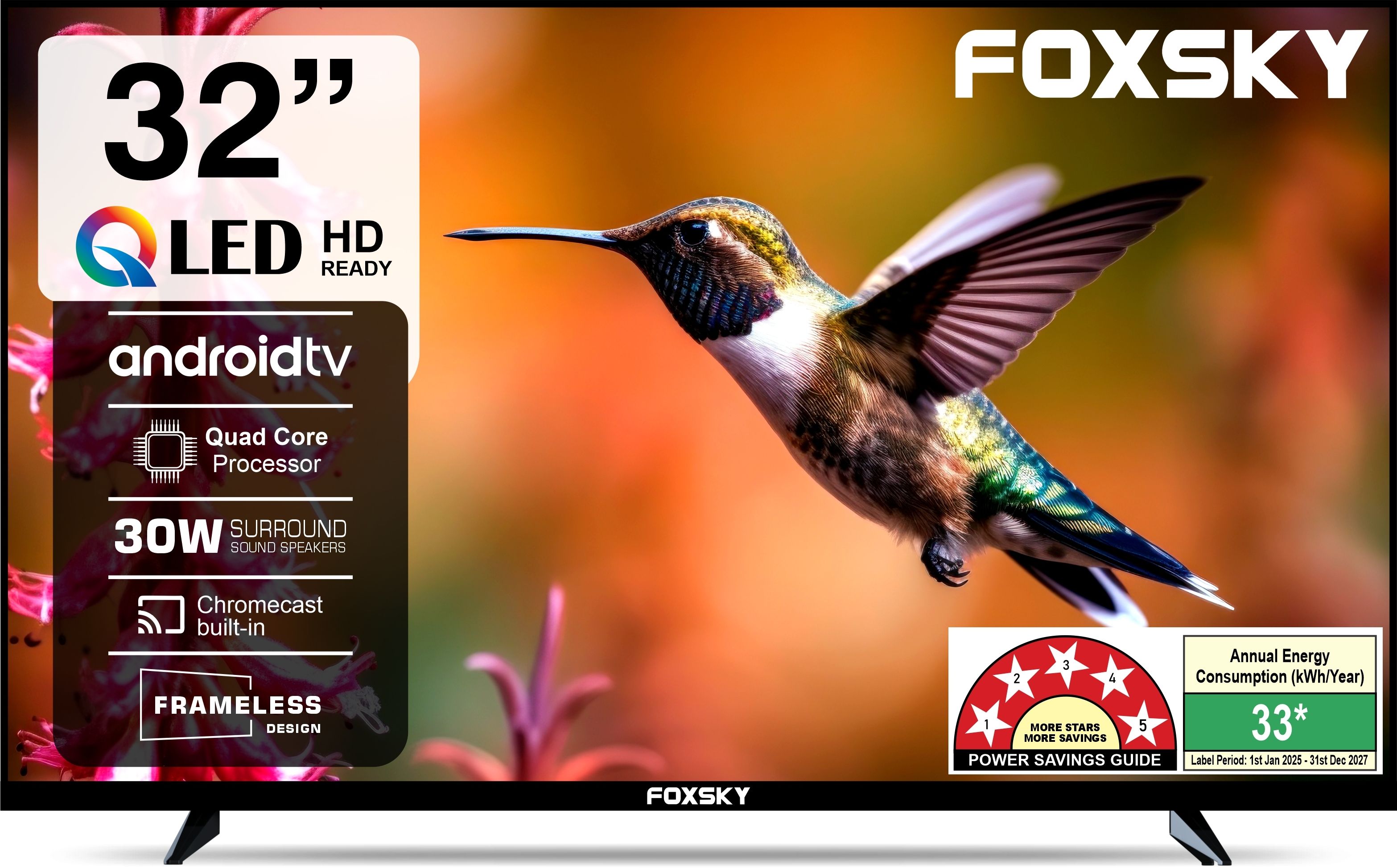 80 cm (32 inch) QLED HD Ready Smart Android TV 2026 Edition with 2.1 CH Audio System Tuned by 30W Sun Voice India's Largest Speaker Manufacturer, Native 60Hz Refresh Rate