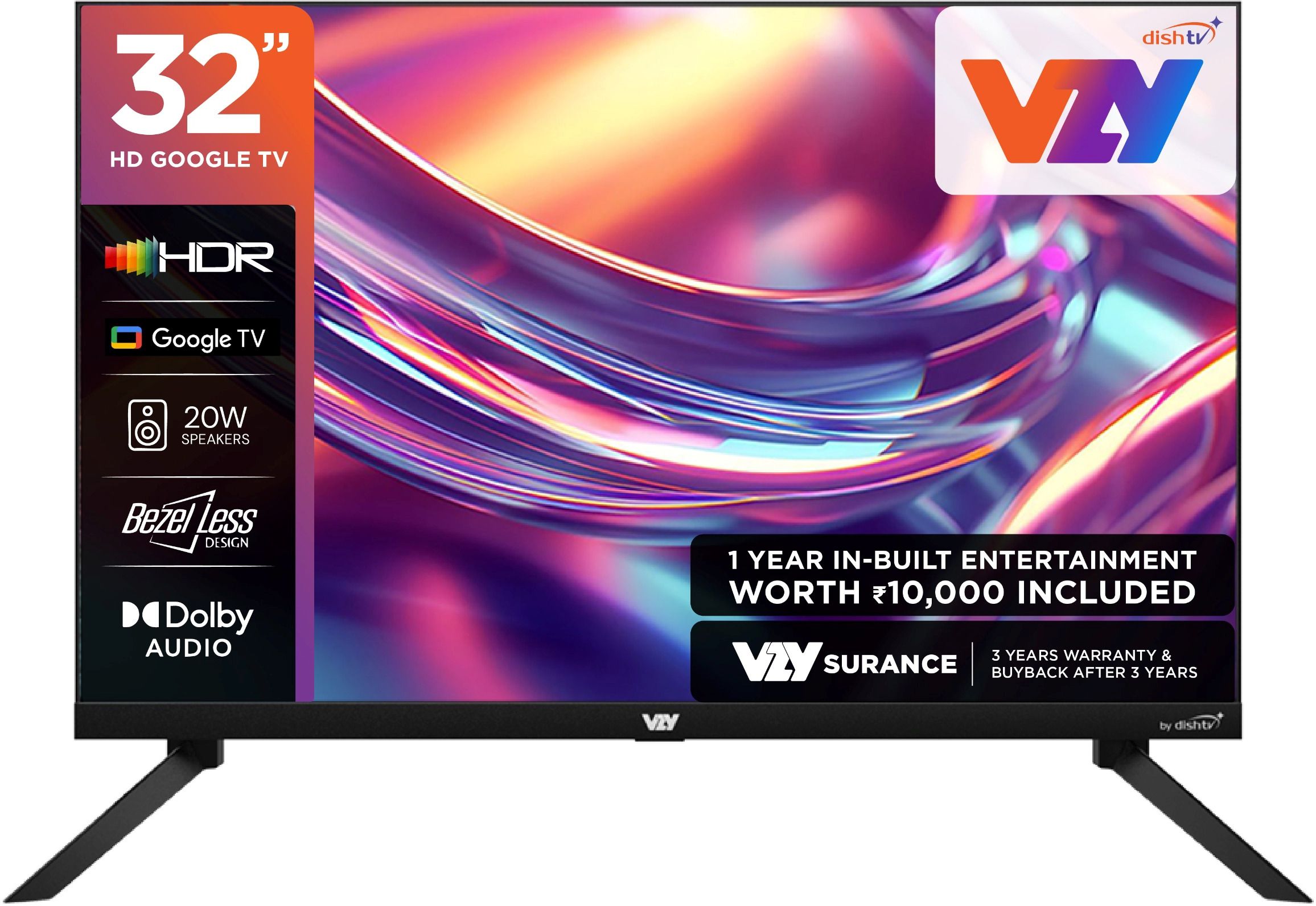 by DishTV 80 cm (32 inch) HD Ready LED Smart Google TV 2025 Edition with Entertainment Hub By dishtv | 12 Months Royale Sports Kids / Family HD Pack ( Cricket Combo With Sports, Hindi Entertainment News & Kids Channels ) 1 Year Subscription of Watcho South/Max (20 Premium OTT Apps at No Extra Cost) | Bezel Less Design | Dolby Audio | HDR10 | Voice Remote | Chromecast | 20W Sound-image-23