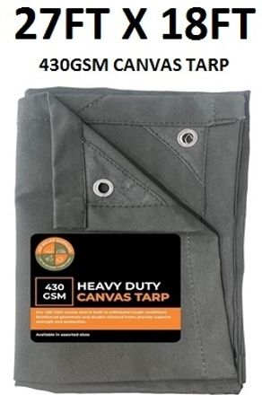 430GSM-27X18 FT Waterproof-Canvas-Tarpaulin-HeavyDuty Tent - For Outdoor, construction, camping, truck cover, roof cover, garden-image-1