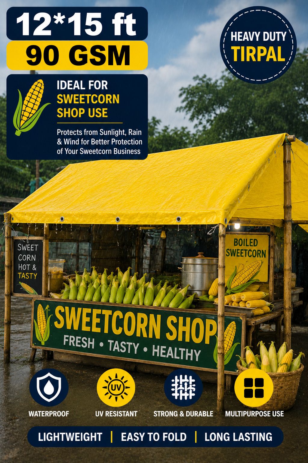 grahlogy 12×15 Ft Multipurpose Liner Tirpal 90 GSM Water Resistant Cover Tent - For Camping, Construction Sites, Temporary Shelters, Truck Cover, Farmhouse, To Cover Cement-picture-48