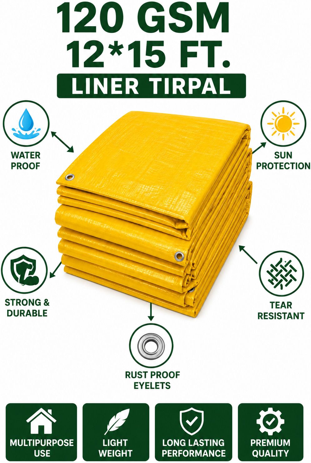 grahlogy 12x15 Ft 120 GSM Tarpaulin Sheet for All Weather Protection Tent - For Temporary Shelter, Camping & Outdoor Activities, Roof Leakage Protection-picture-43