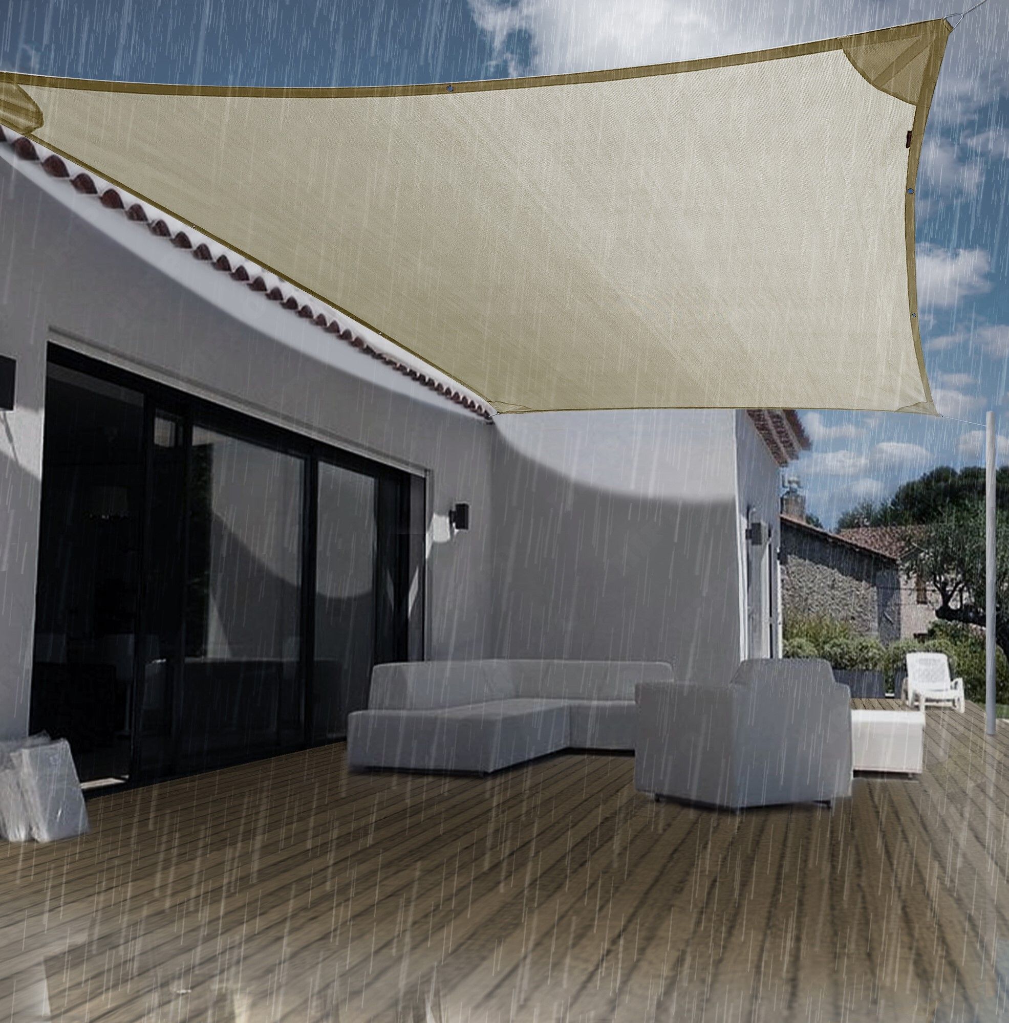 hippo Waterproof Sun Shade Sail HDPE Fabric Rain Protection (IVORY-GLOW, 9FTX5FT) Tent - For Garden, Balcony, Car Parking, Outdoor, Terrace-picture-11