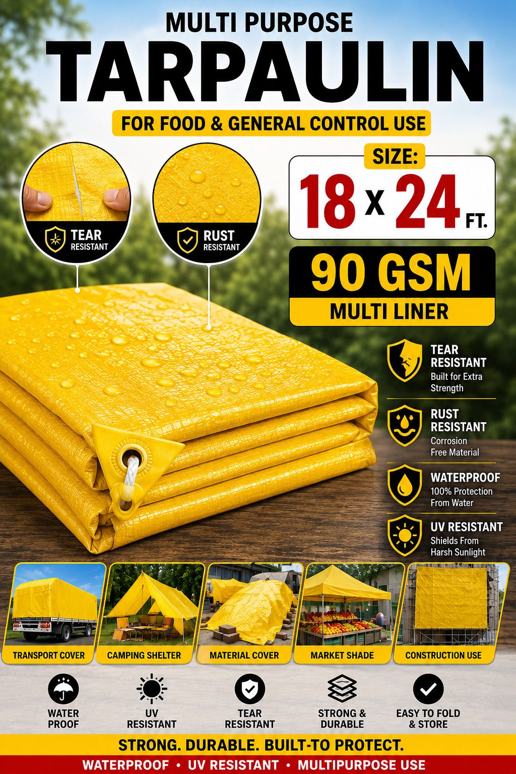 grahlogy 18x24 Ft 90 GSM Liner Sheet – Construction & Camping Tarpaulin Tent - For Camping, Construction Sites, Temporary Shelters, Truck Cover, Farmhouse, To Cover Cement-picture-34