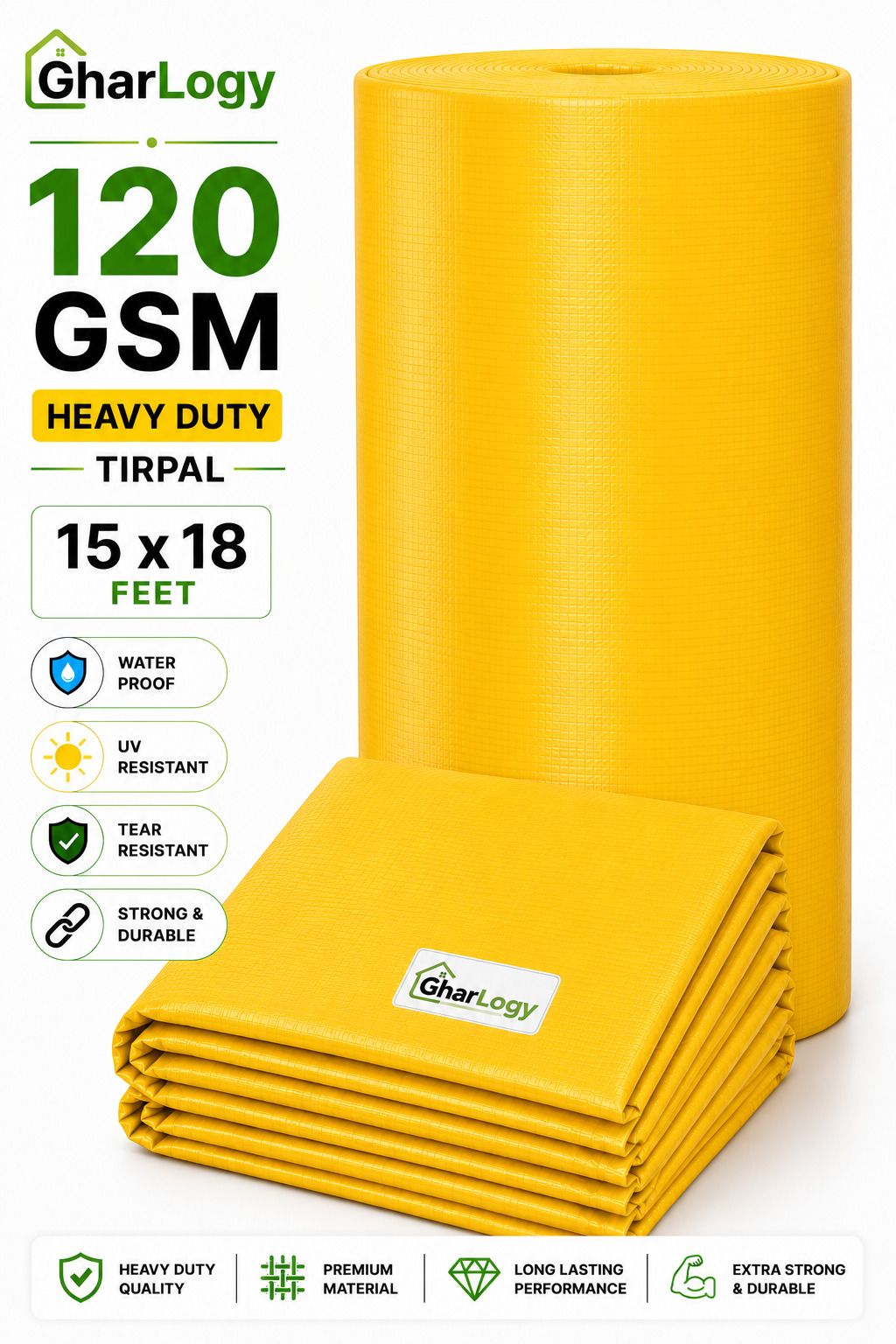 gharlogy 120 GSM 15x18Ft Tirpal Waterproof Multipurpose Outdoor Protection Tent - For Agriculture Use, Roof Covering, Warehouse Storage, Vehicle Protection-picture-26