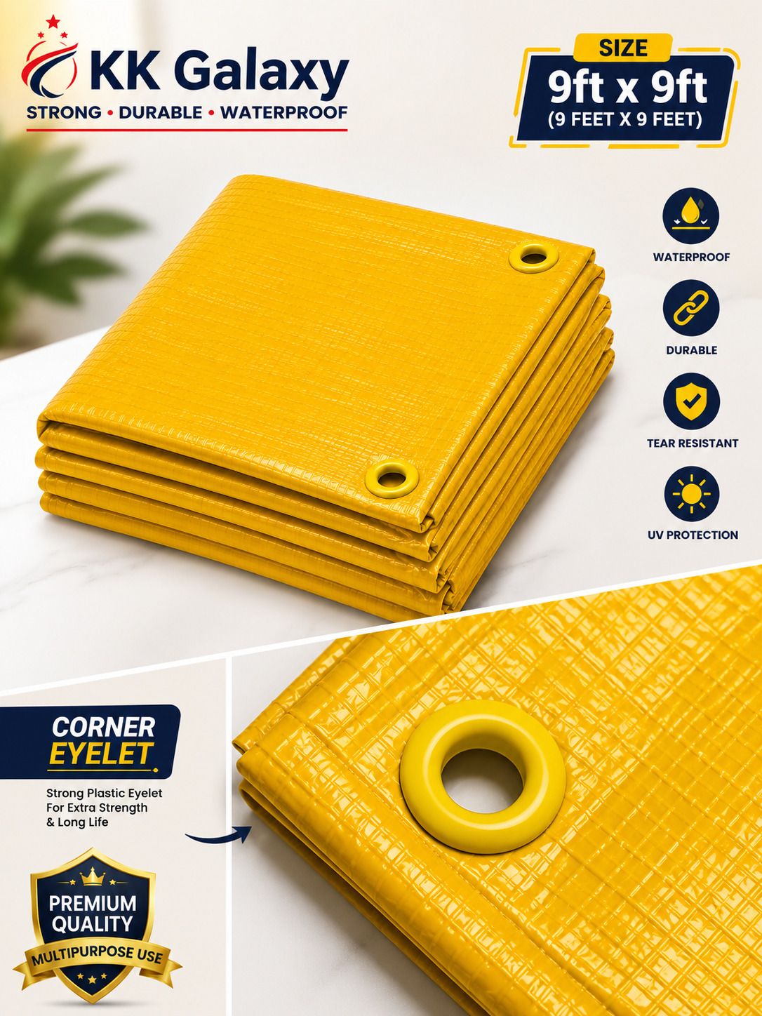 kk galaxy 9*9 FT 120 GSM Waterproof Tarpaulin Cover Yellow Tent - For Agriculture Use, Roof Covering, Warehouse Storage, Vehicle Protection-picture-12