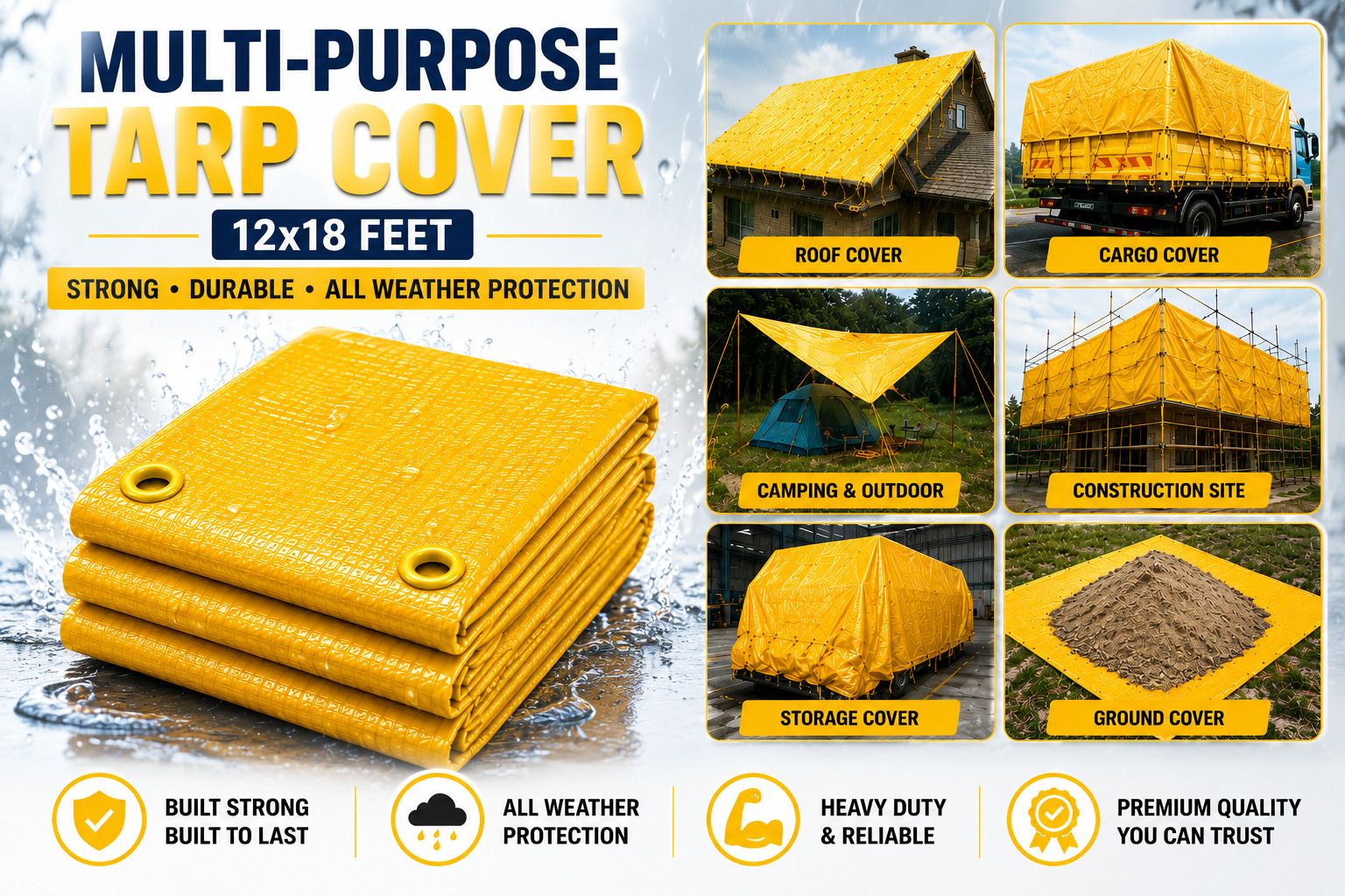 kk galaxy 12×18 FT 120 GSM Outdoor Tarpaulin Sheet Waterproof Heavy Duty Tirpal Tent - For Agriculture Use, Roof Covering, Warehouse Storage, Vehicle Protection-picture-22