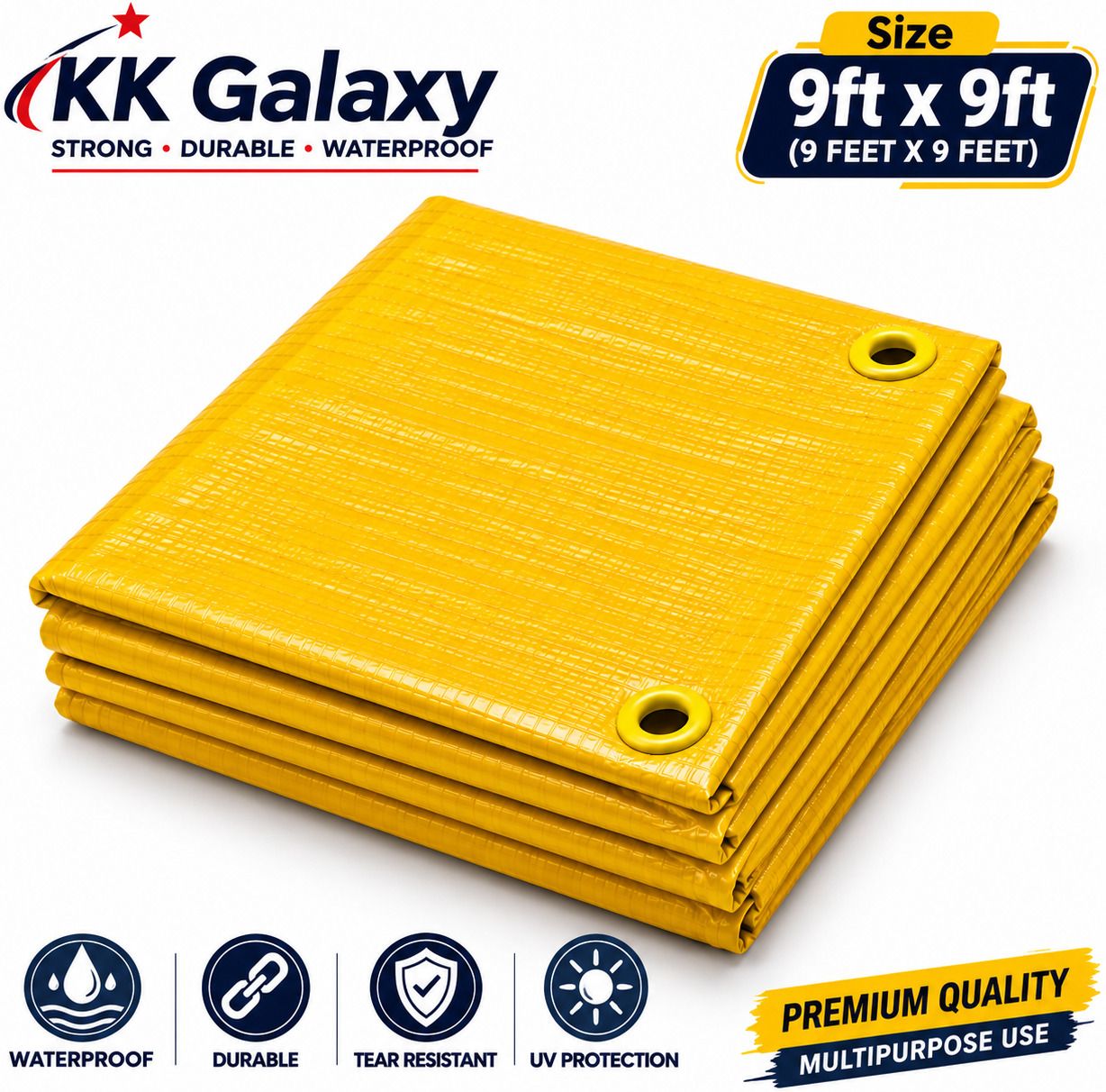 120 GSM Waterproof Tarpaulin Cover 9x9 Ft Yellow Tent - For Agriculture Use, Roof Covering, Warehouse Storage, Vehicle Protection-image-29