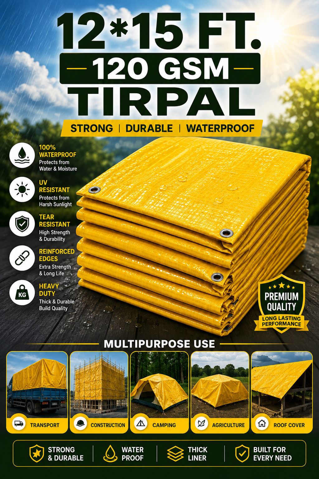 grahlogy 12x15 Ft Tarpaulin Sheet 120 GSM Cover for Multipurpose Outdoor Protection Tent - For Temporary Shelter, Camping & Outdoor Activities, Roof Leakage Protection-picture-16